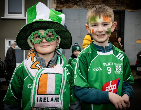 Freddie and Oisin from Ferrybank GAA Club pictured in the Waterford city St Patrick's Day parade. Photo: Joe Evans