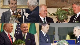 <p>Richard Nixon, Bill Clinton, Donald Trump and John F. Kennedy presented with Waterford glass on St. Patrick's Day</p>