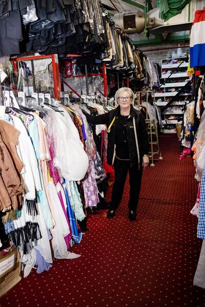 Blánaid MacCann with the hundreds of costumes that line the walls of NOMAC Productions studio in Tycor. 	Photo: Joe Evans