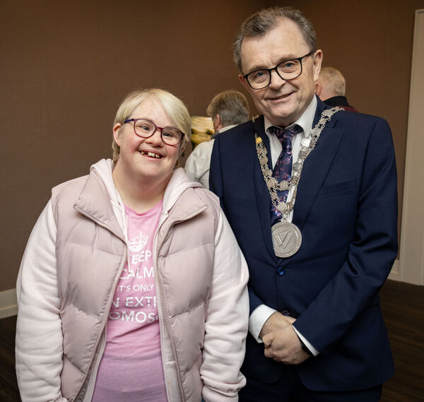  Grace Howley and Mayor of Waterford City &amp; County Cllr. Seamus Ryan at the Tower Hotel for the launch of Scene and Heard Productions' new play "Up The Déise". Photo: Joe Evans