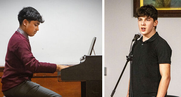  Rajiv Das, who performed Piano Solo, (left), and Billy Dwyer, who performed Freeze your Brain, at De La Salle's Got Talent 2026. Photo: Joe Evans