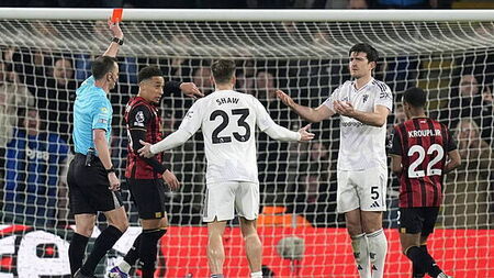 Harry Maguire’s England recall tempered by red card in Man Utd draw