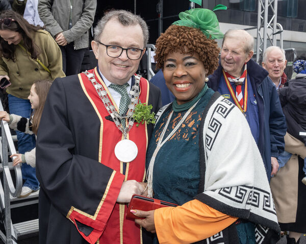  Mayor of Waterford City &amp; County Cllr Seamus Ryan and Osas Usideme, at the St. Patrick's Day Parade.