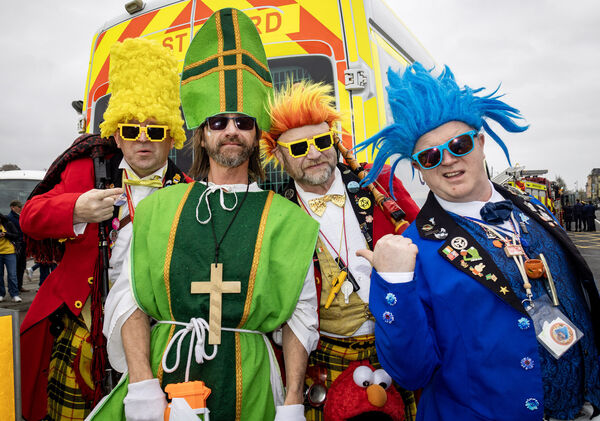 St. Patrick (Jamie Murphy) with The Absurdist Pipe Band at the St. Patrick's Day Parade in Waterford city. All Photos: Joe Evans St. Patrick (Jamie Murphy) with The Absurdist Pipe Band at the St. Patrick's Day Parade in Waterford city. All Photos: Joe Evans