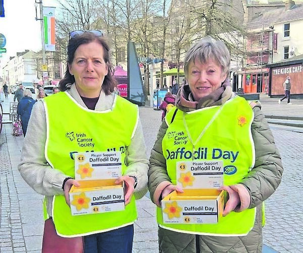 Daffodil Day volunteers Moira Dunphy and Marie Corcoran pictured at John Roberts Square.