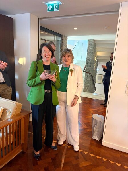 Minister Butler presents Waterford Crystal to Irish Ambassador to Portugal Alma Ní Quigligh