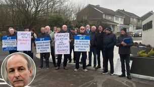 <p>An Taoiseach Micheál Martin addresses Waterford Crystal pensions issue, as protestors gathered at the site of the new Glassworks quarter in Waterford.</p>