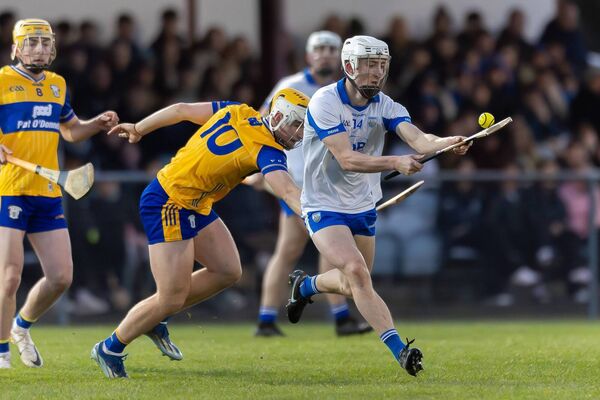 Waterford's Sean Mackey takes on Clare's Ronan Kilroy during their Munster Under 20 Hurling Championship clash played at Sixmilebridge on Wednesday last. Photos: Natasha Barton Waterford's Sean Mackey takes on Clare's Ronan Kilroy during their Munster Under 20 Hurling Championship clash played at Sixmilebridge on Wednesday last. Photos: Natasha Barton