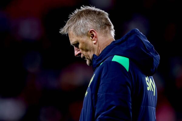 Ireland's Manager Heimir Hallgrímsson dejected after the match against Czechia. 
