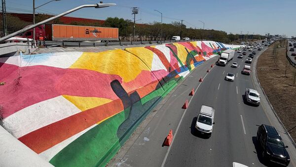 The mural represents the surrounding landscape. Photo: Lucas Dwan