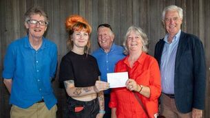 <p>Pictured is Natasha Everitt receiving her Bursary from Pauline Kennedy, O'Regan.(Ted &amp; Mary's Daughter). Natasha's award assisted with the cost of participating in a month-long contemporary dance, physical theatre and performance art course with Orian Theatre in Paris. Included are Ollie Breslin, Bertie Rogers, Chair and Philip O'Regan. Photo: John Power</p>