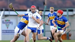 <p>Waterford's Joe McDonnell burst out of defence with possession during the Fulfil Munster Under 20 hurling clash with Tipperary played at Cappoquin Logistics Fraher Field on Wednesday last. Photos: Noel Browne</p>