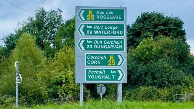<p>N25 Rosslare, Cork, Youghal, Waterford and Dungarvan.</p>