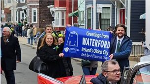<p>The Waterford delegation participating in the South Boston Parade, which had an attendance of over one million.</p>