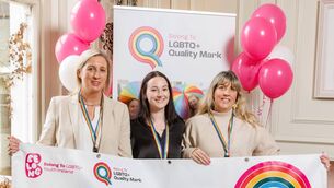 <p>Pictured receiving the Belong To LGBTQ+ Quality Mark at a ceremony in The Royal Marine Hotel, Dun Laoghaire, are staff from Blackwater Community School, Lismore. </p>