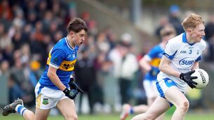 <p>Waterford's James Skehan was rock solid in defence comes out with possession with Tipperary during the Munster Minor Football Championship. Photo: Eddie Dee</p>