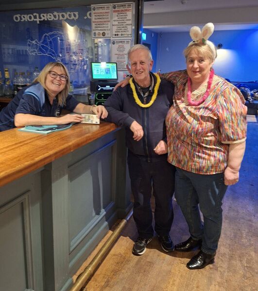 Barwoman Caroline pictured with Peter Hanrahan and Lyla Carew at the Circle of Friends Easter Celebration held at the Roanmore Centre.