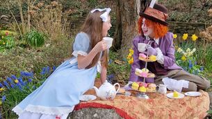 <p>Alice (Kara Kiely) and the Mad Hatter (Eva Gough) at their tea party in Woodhouse Estate, Stradbally.<br>Alice in Wonderland' is coming to Stradbally.</p>