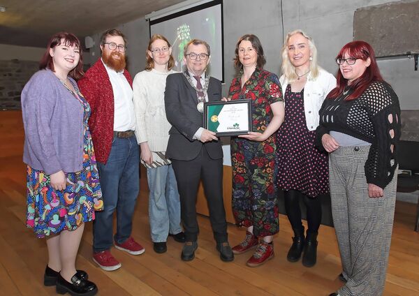 The Mayor of Waterford City &amp; County, Cllr.Seamus Ryan presents Pride of the Deise with a Special Recognition Award, included were Éadaoin Breathnach, Caroline Dalton, Erin Kusik, Amy O'Riordan, Dylan O'Riordan and Gwen Ní Rathaille.