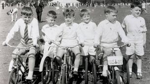 <p>Winners in the cycle race at the De La Salle 1963 sports day were, P. Driscoll,2nd, A. Carey 1st and P. Spencer 3rd, Back, C. Keane, J. Fitzgerald and A. Breslin.</p>