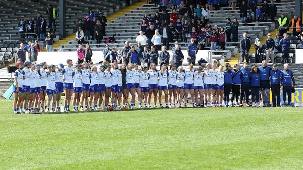 The Waterford team and management lined up for the national anthem before the game against Galway. The Waterford team and management lined up for the national anthem before the game against Galway.