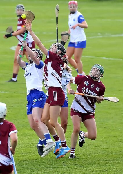 Waterford's Orla Hickey blocks down this Galway puck out. Waterford's Orla Hickey blocks down this Galway puck out.