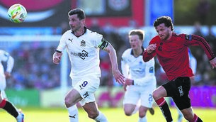 <p class="contextmenu internal_Caption">Waterford FC captain Padraig Amond on the attack against Bohs in the SSE Airtricity Men’s Premier Division clash played at Dalymount Park. Photos: INPHO</p>