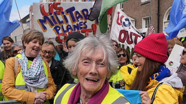 91-year-old woman walks 220km to protest US military at Co Clare airport