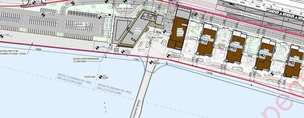 Plans for the public plaza at the north opening of the sustainable transport bridge