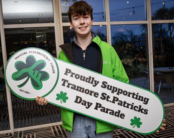  Pictured at the Majestic Hotel, Tramore, for the presentation to the winners of the Tramore St. Patrick's Day parade, is Daniel Andrews, who designed the new logo for the Tramore St. Patrick's Day Parade.