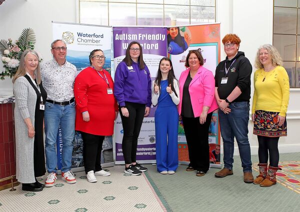 Lynda Lawton, Waterford Chamber and MC at the Include Us All Forum is pictured with the speakers, Maolíosa Ní Chléirigh, Glenn Lynch, Megan Jacob, Shane Barry and Maria Rockett.