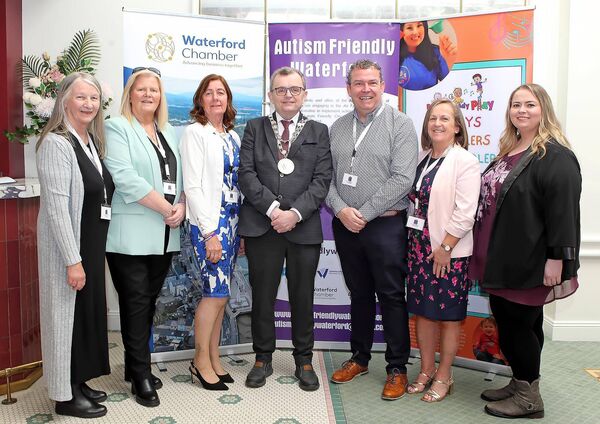 The Mayor of Waterford City &amp; County, Cllr. Seamus Ryan pictured with the committee of Autism Friendly Waterford, from left,  Maolíosa Ní Chléirigh, Frances Jacob, Mary Rea, Tony O'Neill, Tish Holton and Aisling White.