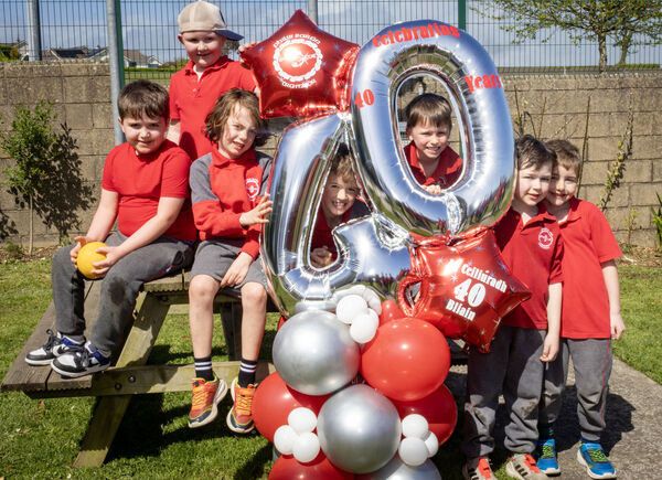  Senior Infants celebrating Gaelscoil Philib Barún's 40th anniversary. 	All Photos: Joe Evans