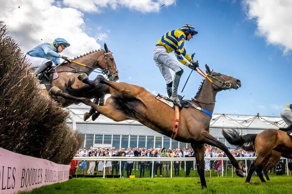 Eoin Mahon on Fountain House has a close call the first time around before eventually winning The Stanley Asphalt Hunters Steeplechase for the Bishopscourt Cup. The photo by Morgan Treacy is one of the featured images