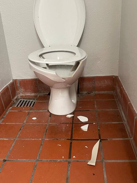 Two toilets that were part of the renovations in Lismore were left in pieces