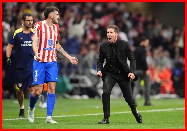 Atletico Madrid manager Diego Simeone reacts after the referee cancels the penalty awarded to Arsenal during the UEFA Champions League semi-final first leg. Photo: Adam Davy/PA Wire.