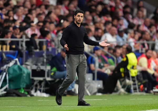 Arsenal manager Mikel Arteta on the touchline during the UEFA Champions League semi-final first leg match against Atletico Madrid. Photo: Adam Davy/PA Wire.