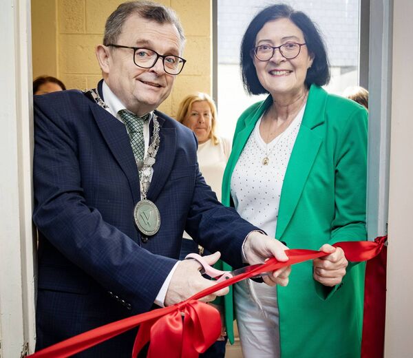 Mayor Ryan and principal Mary Meade officially open the new 'Chill Out Room' at Our Lady of Mercy Secondary School. 