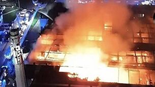 <p>A still from the drone footage that captures the extent of the fire at the Tycor Business Centre. </p>