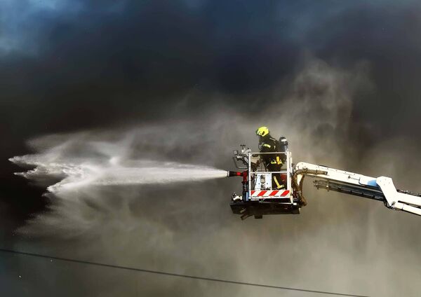 Firefighters tackle the fire at the Tycor Business Centre that caused significant damage to the former Jute Factory.