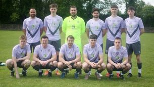 <p>The Hibernians team that crashed out of the FAI Junior Cup after a narrow 3-2 loss against Tulla United at Mitchell Kennedy Park. Photos: Paul Elliott</p>