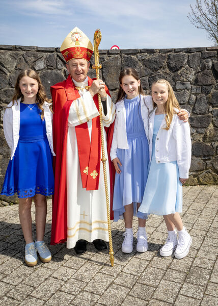  Ella Murphy, Ciara Warren and Robyn Strappe, Gaelscoil Phort Láirge, who were confirmed by Bishop Alphonsus Cullinan at St. Mary's Church Ballygunner.