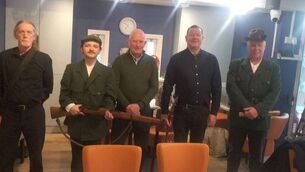 <p>The Pickardstown Ambush cast with, second from left, David Marchant, at the Tramore Coastguard Cultural Centre.</p>