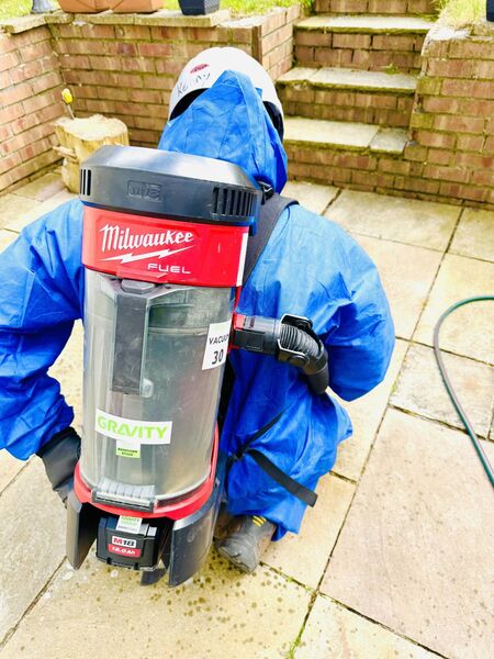 Back pack Hepa Vacuums are used to help with the clean-up process 
