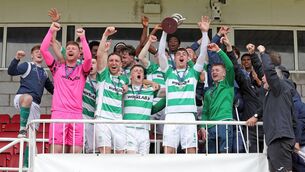 <p>Villa captain Luke Walsh lifts the McCarthy Insurance Group Munster Junior Cup in the air after their final success over Aisling Annacotty played at Munster FA Turner's Cross Stadium on Sunday last. Photos: Eddie Dee</p> <p>Villa captain Luke Walsh lifts the McCarthy Insurance Group Munster Junior Cup in the air after their final success over Aisling Annacotty played at Munster FA Turner's Cross Stadium on Sunday last. Photos: Eddie Dee</p>