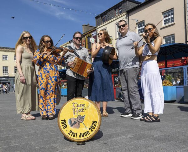 Left to Right: Ellen McCloskey, Sarah O’Gorman, Benny McCarthy, Niamh Fennell, Donnchadh Gough and Ellen O’Gorman at the launch of TuneFest Dungarvan, from June 18th to 21st. Pic: John Foley