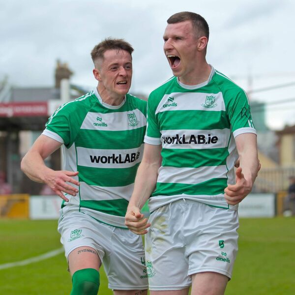 Villa's Dean Walsh celebrates his second goal with Adam Conway. Villa's Dean Walsh celebrates his second goal with Adam Conway.
