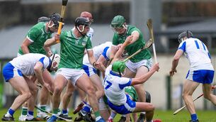 <p>Waterford's Conor Keane is fouled by Limerick's Will O'Donoghue during their Centra Munster Senior hurling Championship clash at the TUS Gaelic Grounds on Sunday last. Photos: INPHO/James Lawlor</p>