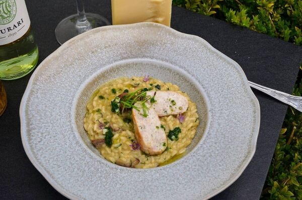 Donal Byrne's dish, 'Bog, Field &amp; Hedgerow: Wicklow Rabbit Risotto'