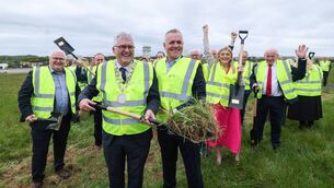 <p>Pictured (L-R) turning the sod at Waterford Airport were the Deputy Mayor of Waterford, Cllr John Pratt, alongside William Bolster, Chief Executive Officer, and Waterford City and County Councillors on Runway 21, officially launching the new €30 million construction phase of the airport. 	Photo: Maxwells</p>